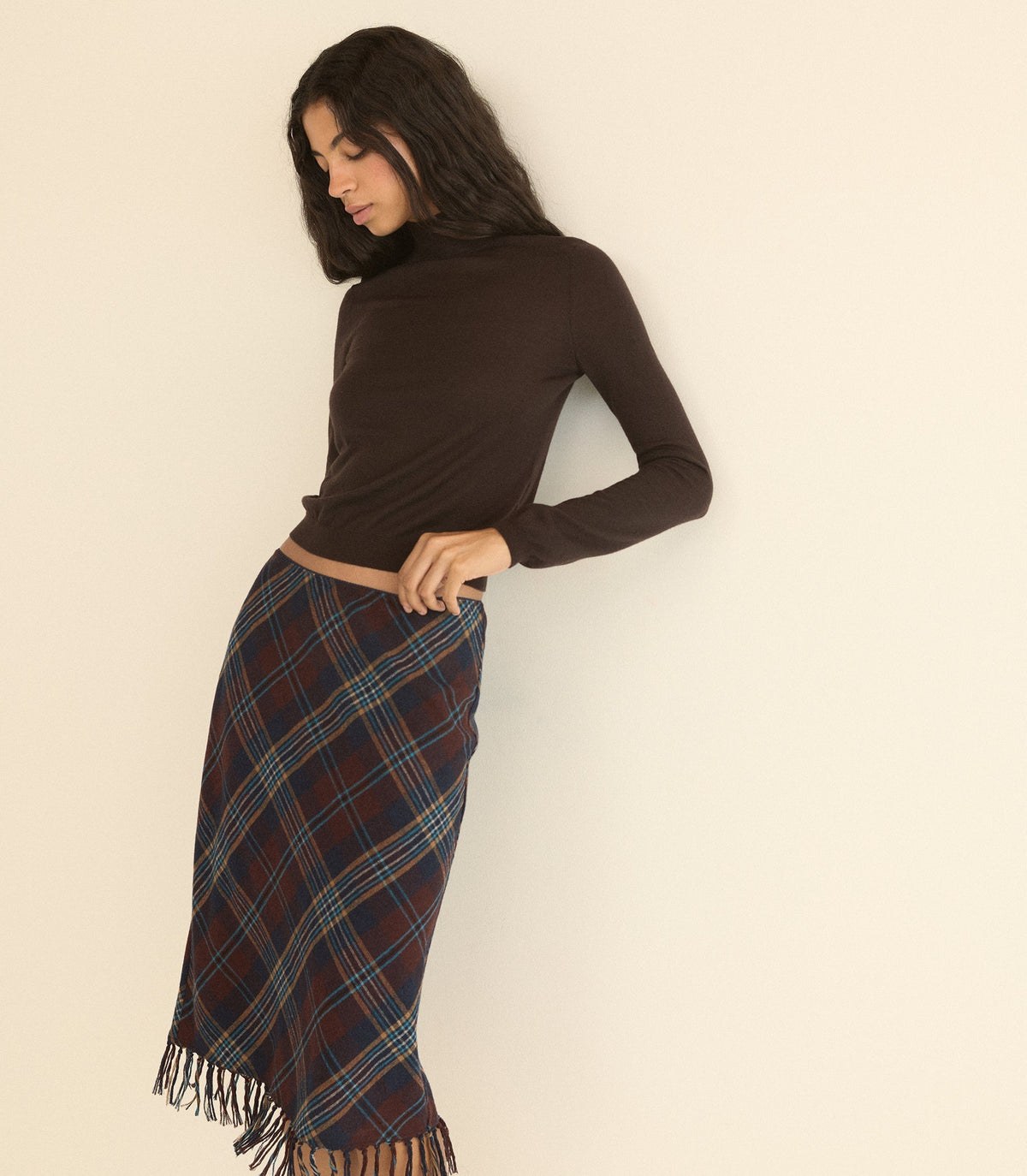 ELOWETTE KNOTTED FRINGE SKIRT -- WILLOUGHBY PLAID
