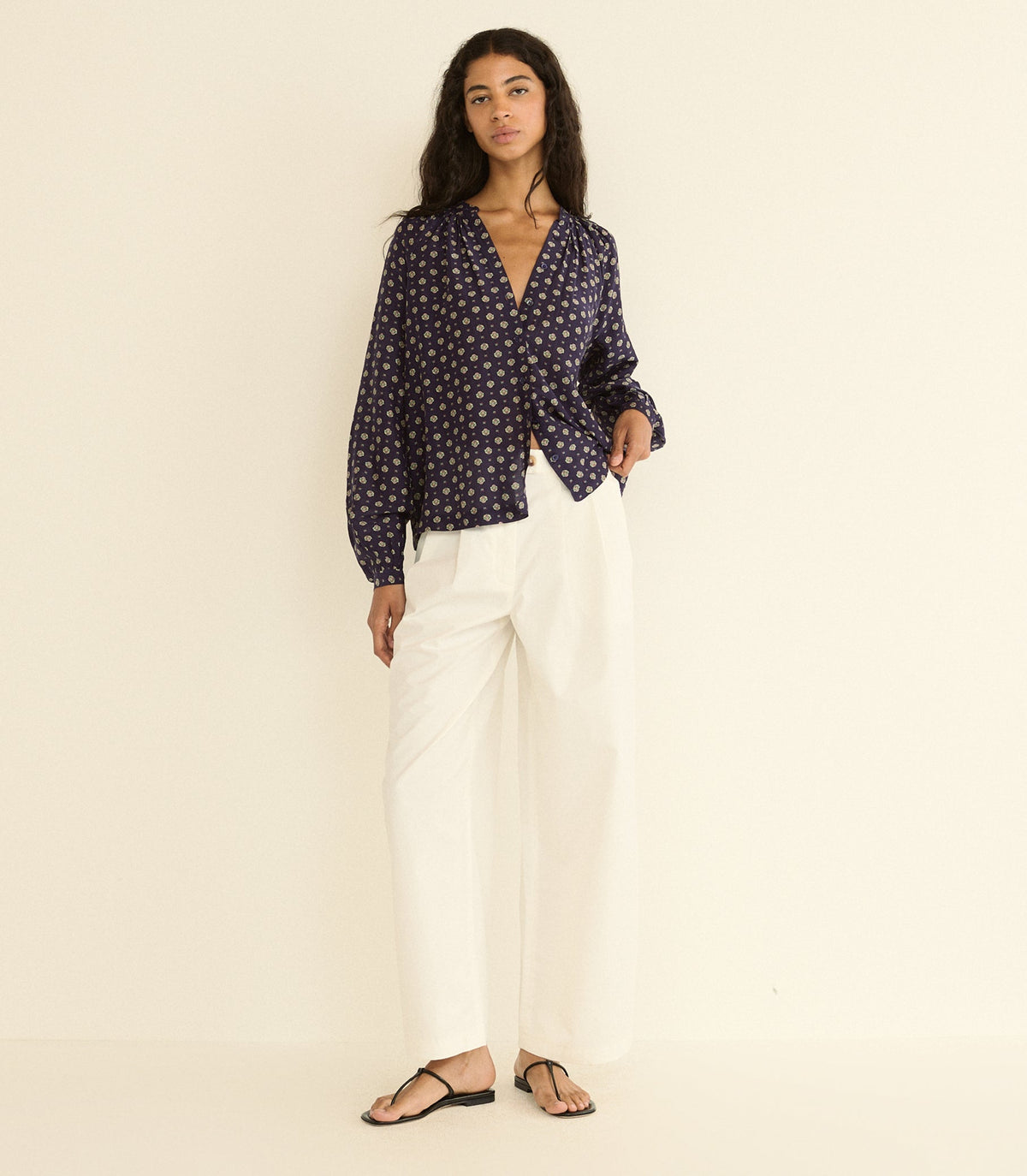 JULIENNE TOP -- NAVY CADIZ FOULARD